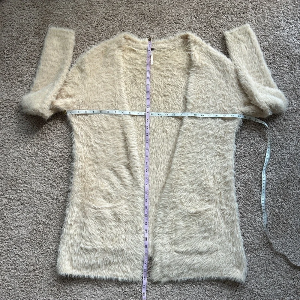 Free People Sand Beige Eyelash Faux Fur Open Front Cardigan Size Small